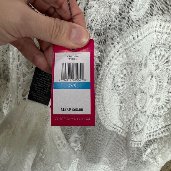 Vince Camuto Leaf Lace Topper Womens One Size OS White Sheer Lace V Neck NEW - Picture 8 of 10